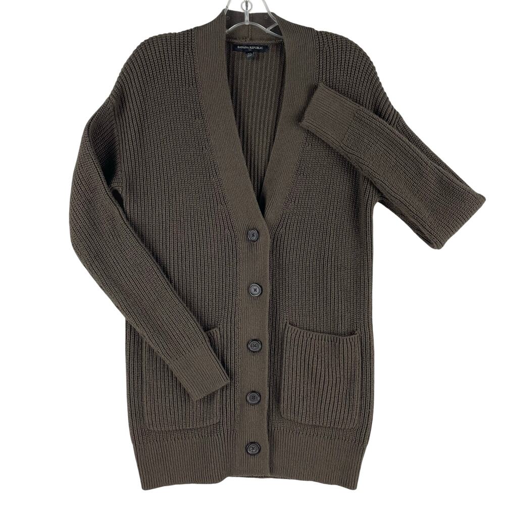 Banana Republic Womens Ribbed Boyfriend Cardigan XS Brown V-Neck Button Front